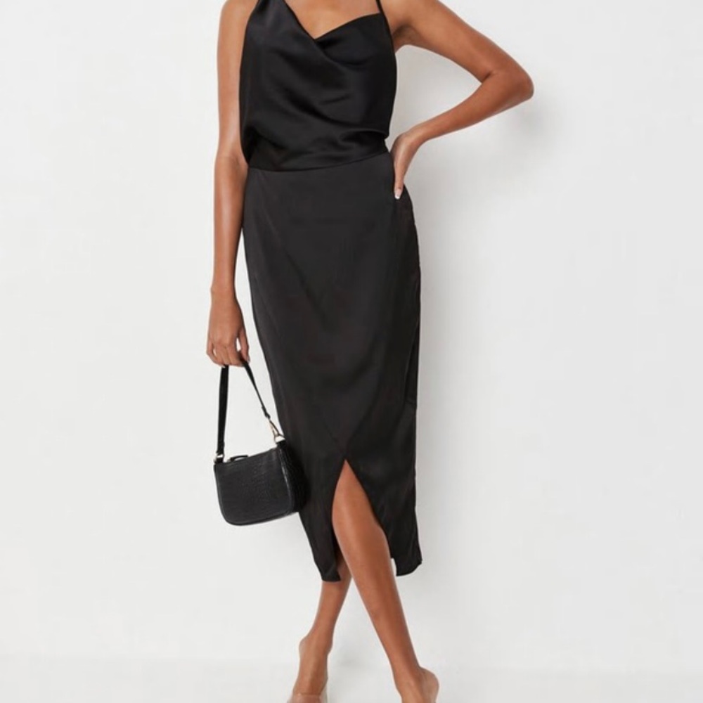 NWT Missguided Asymmetrical Strap Satin Dress